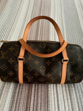 Louis Vuitton Monogram Mini Handbag Papillon 28 with Tan Leather Handles